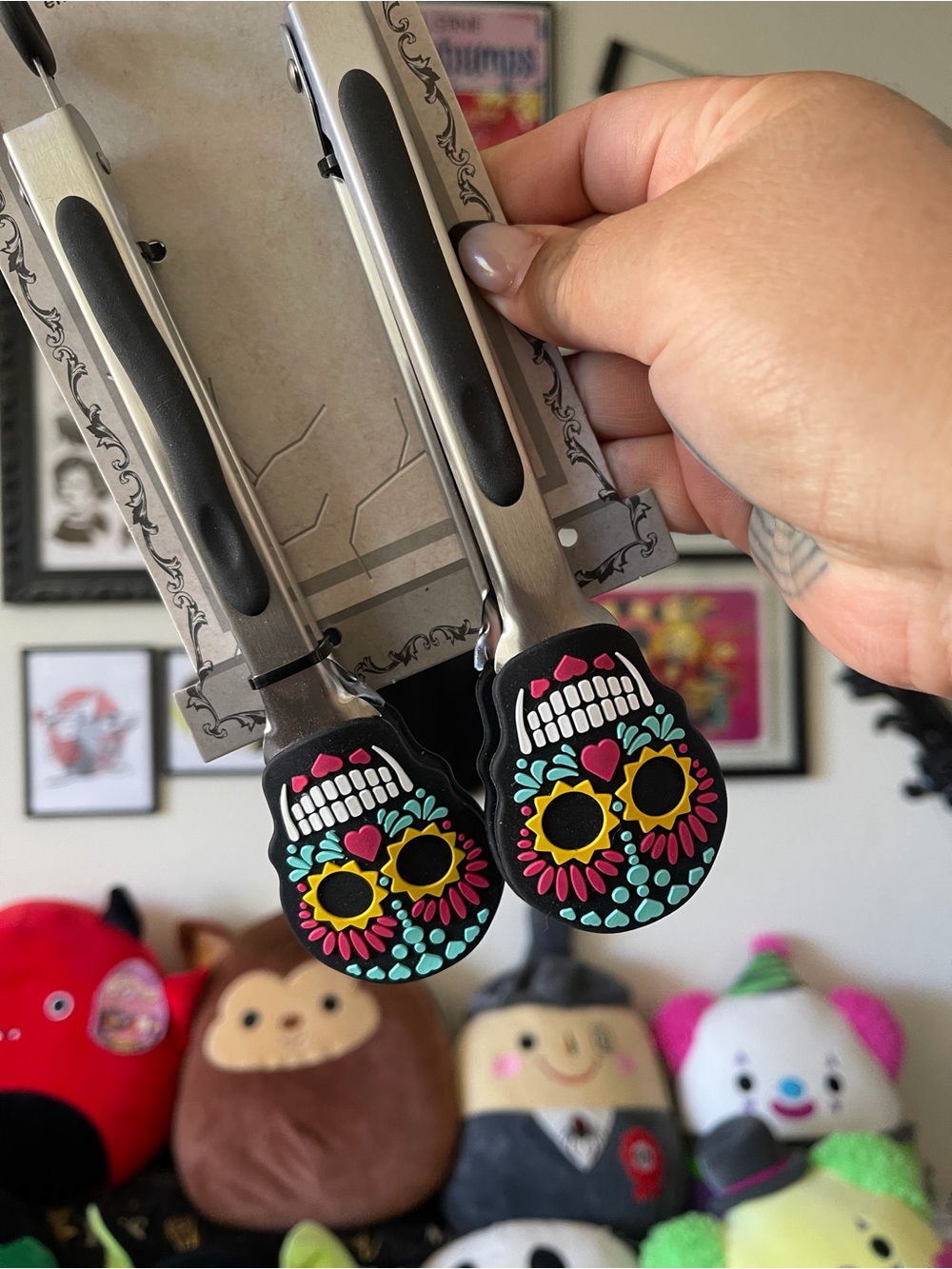 Sugar Skull Kitchen Tongs with Colorful Floral Design